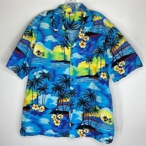 Vintage Aloha Republic Tropical Sunrise Hawaiian Short Sleeve Button Up Shirt XL